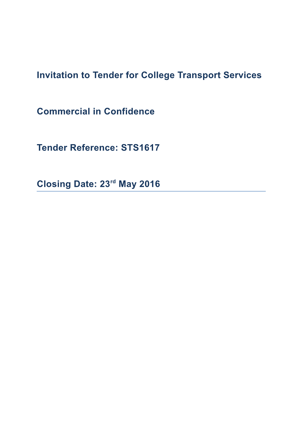 Invitation to Tender for College Transport Services