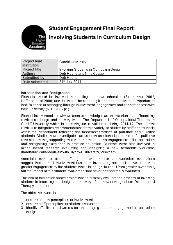 Involving Students in Curriculum Design