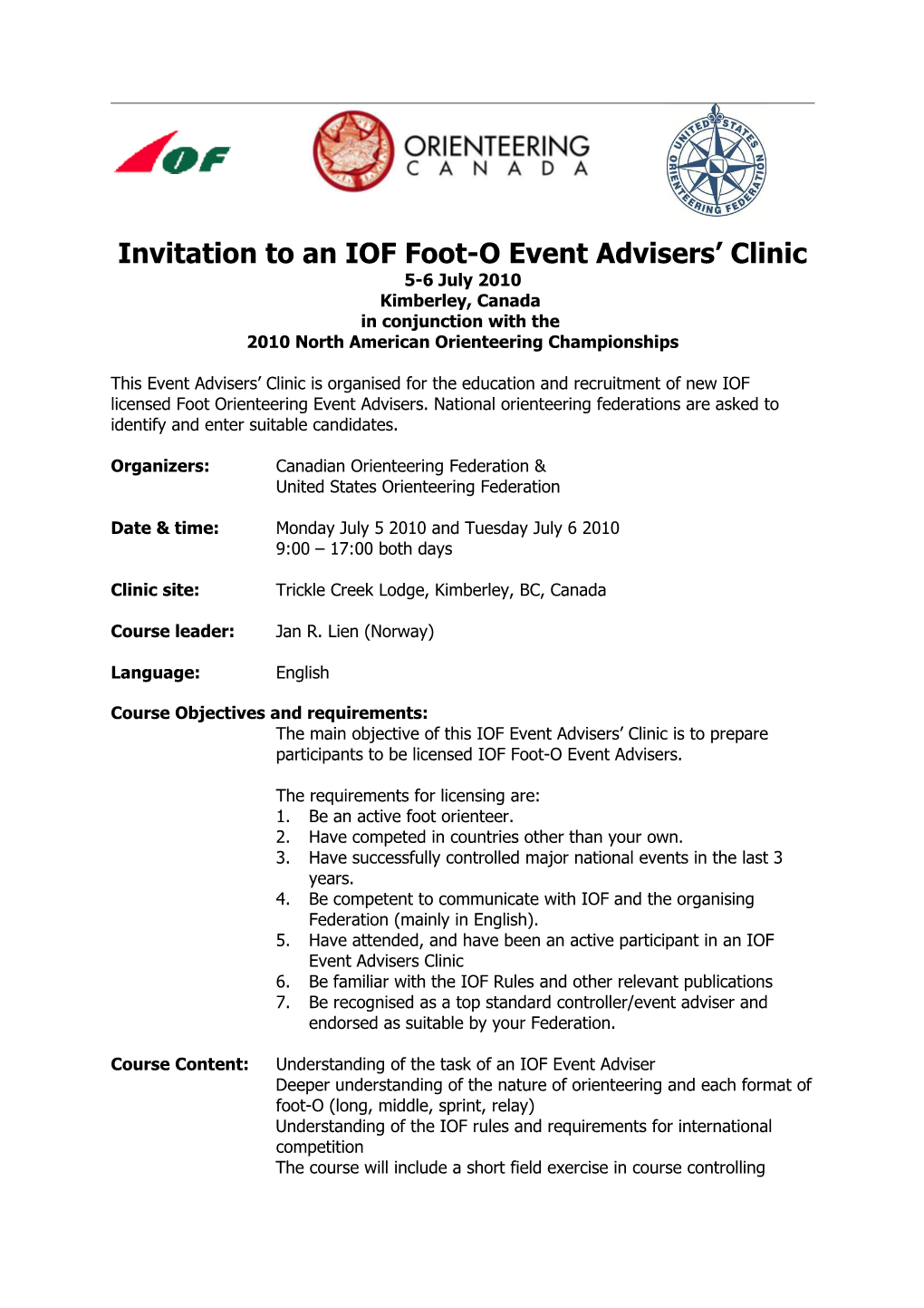IOF Event Advisers Clinic