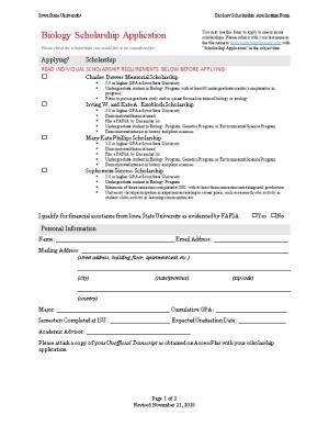 Iowa State Universitybiology Scholarship Application Form