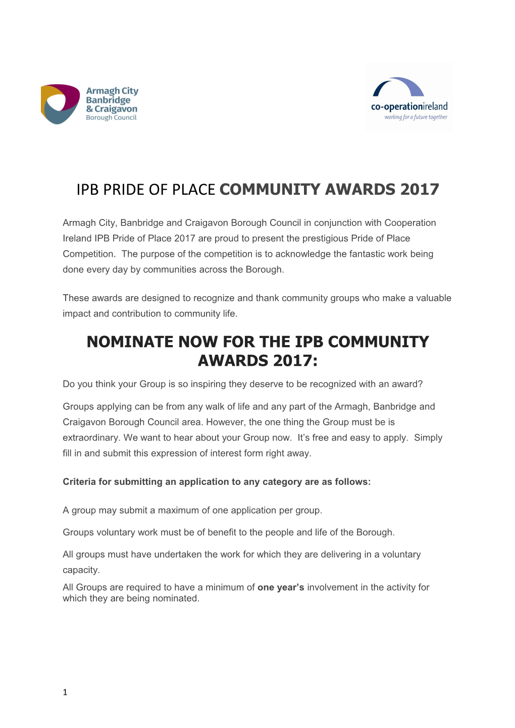 Ipb Pride of Placecommunity Awards 2017