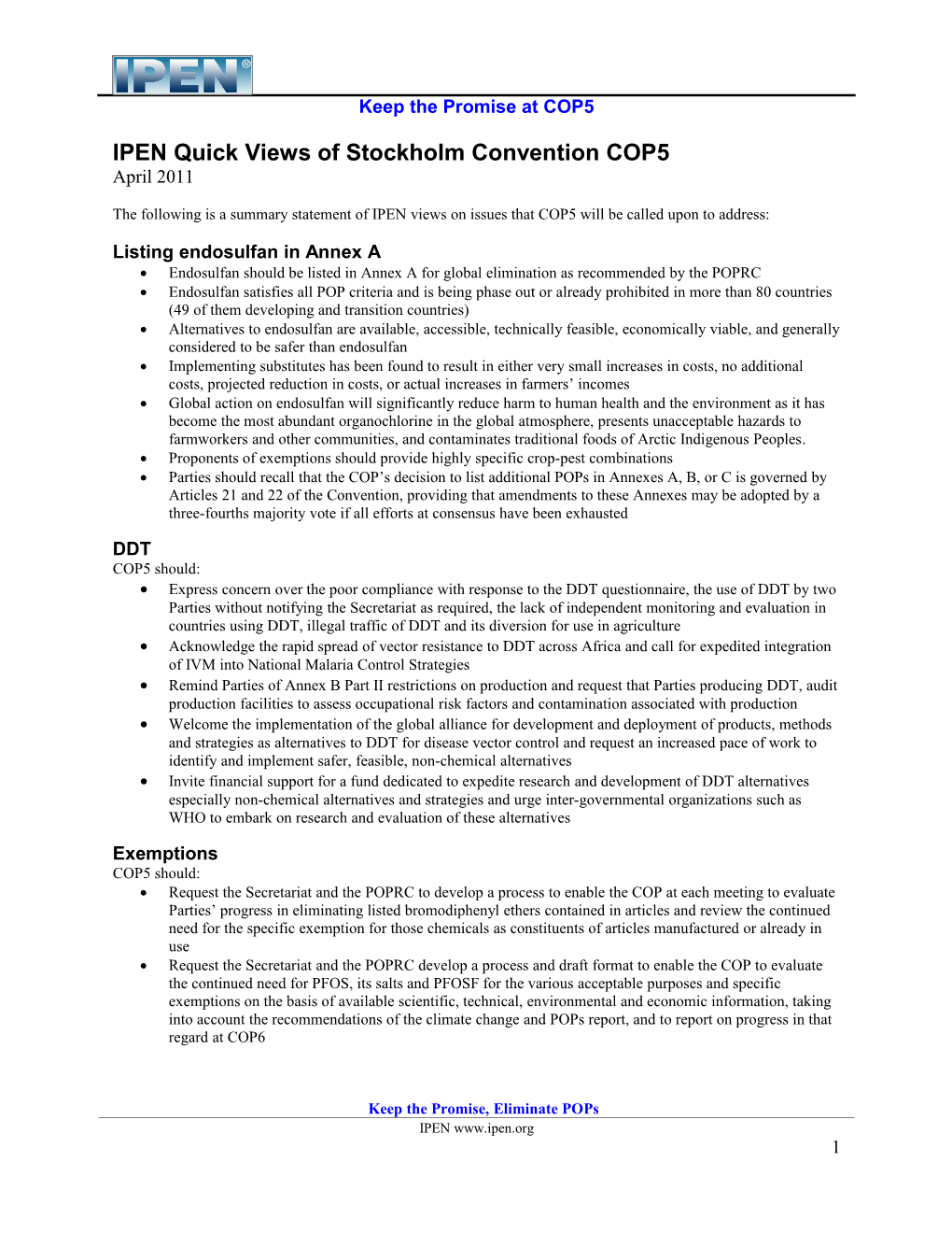 IPEN Quick Views of Stockholm Convention COP5