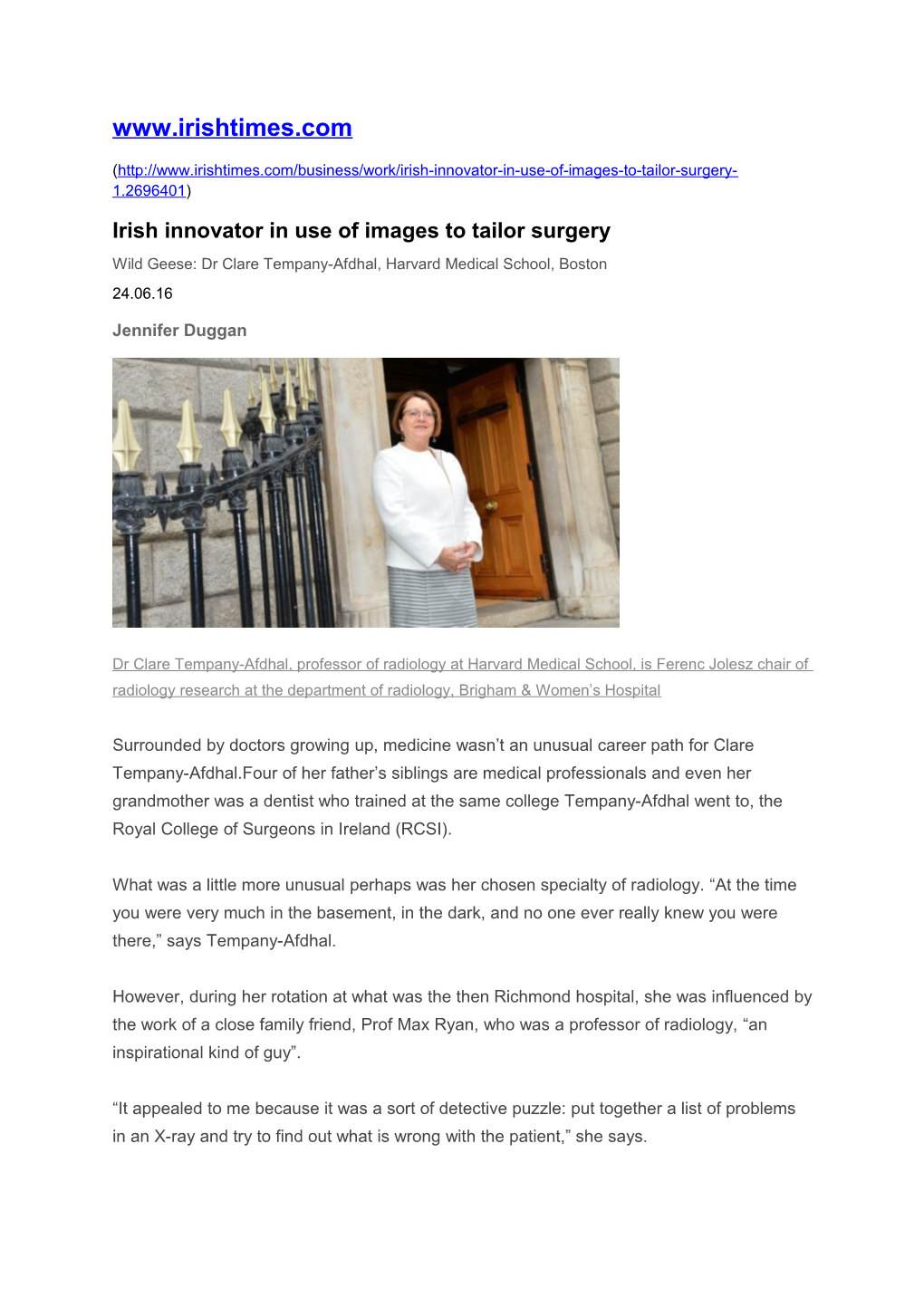 Irish Innovator in Use of Images to Tailor Surgery