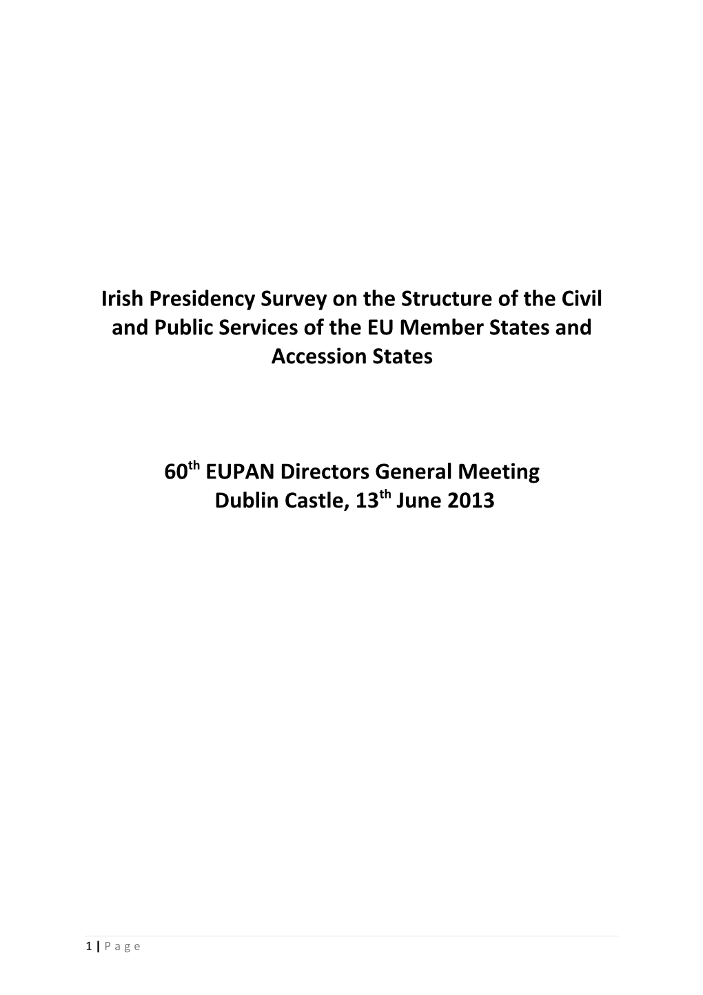 Irish Presidency Survey on the Structure of the Civil and Public Services of the EU Member