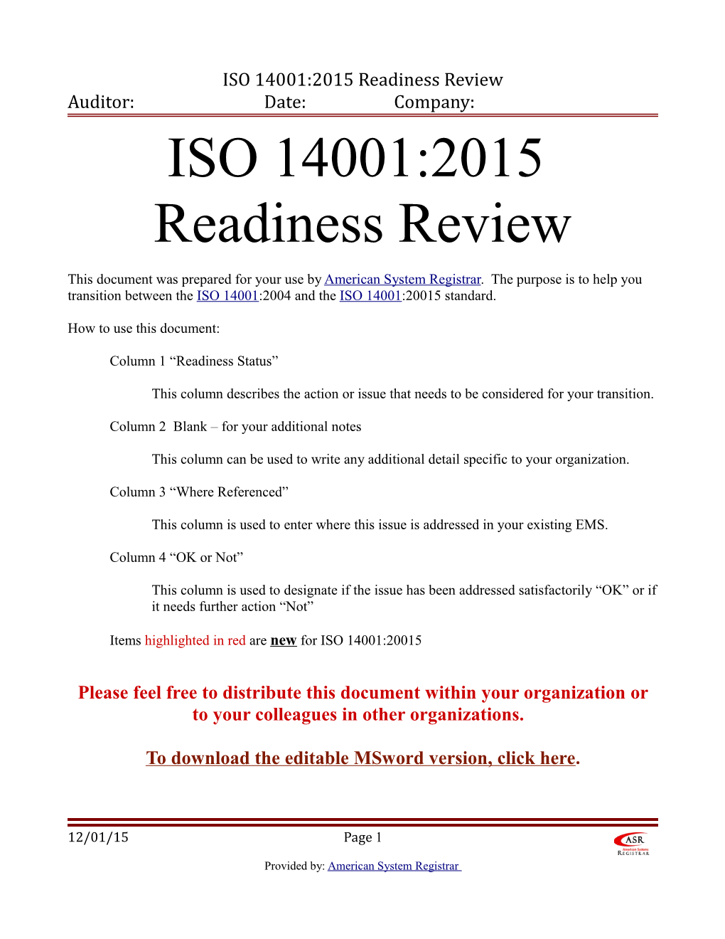 ISO 14001:2015 Readiness Review