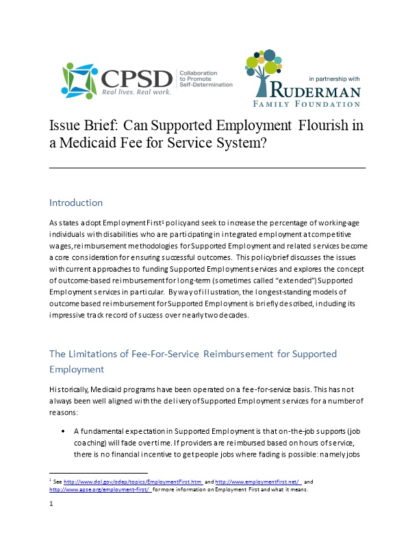 Issue Brief: Can Supported Employment Flourish in a Medicaid Fee for Service System?