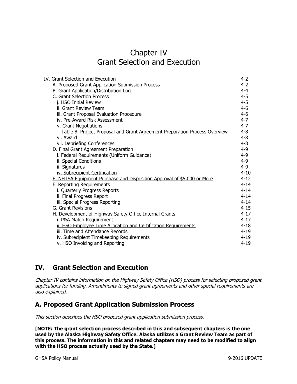IV.Grant Selection and Execution