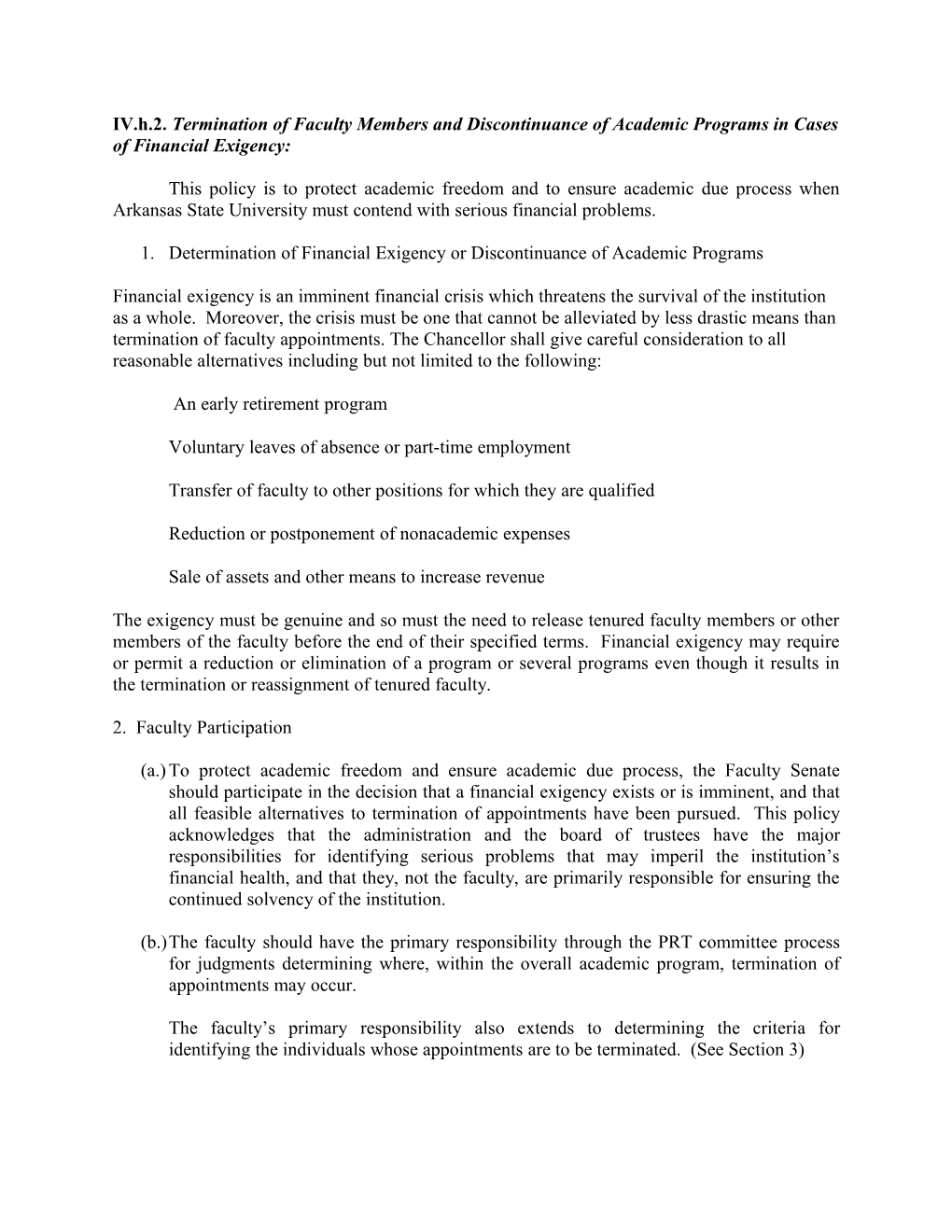 IV.H.2. Termination of Faculty Members and Discontinuance of Academic Programs in Cases