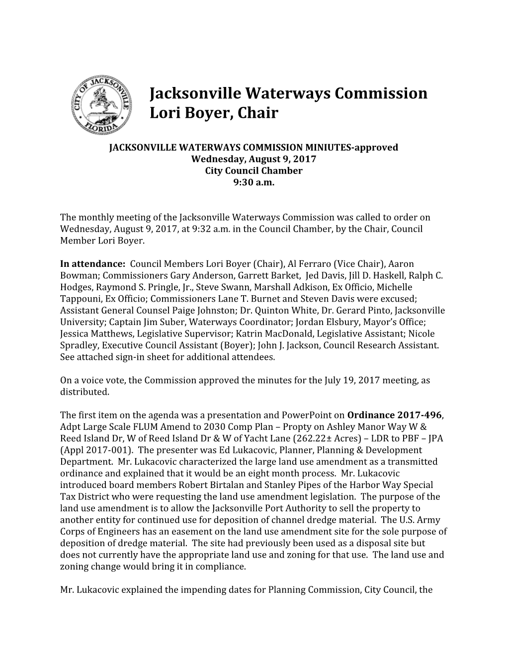 JACKSONVILLE WATERWAYS COMMISSION MINIUTES-Approved
