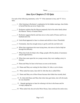 Jane Eyre Chapters 27-32 Quiz