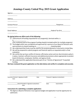 Jenningscounty United Way 2015 Grant Application