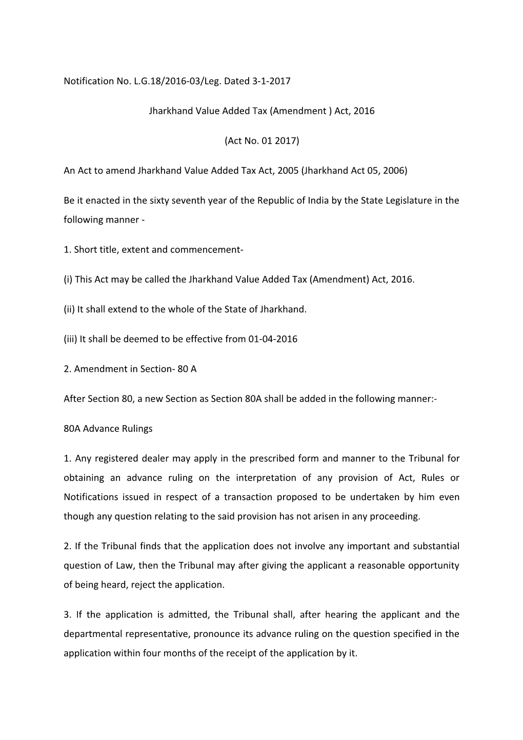 Jharkhand Value Added Tax (Amendment ) Act, 2016