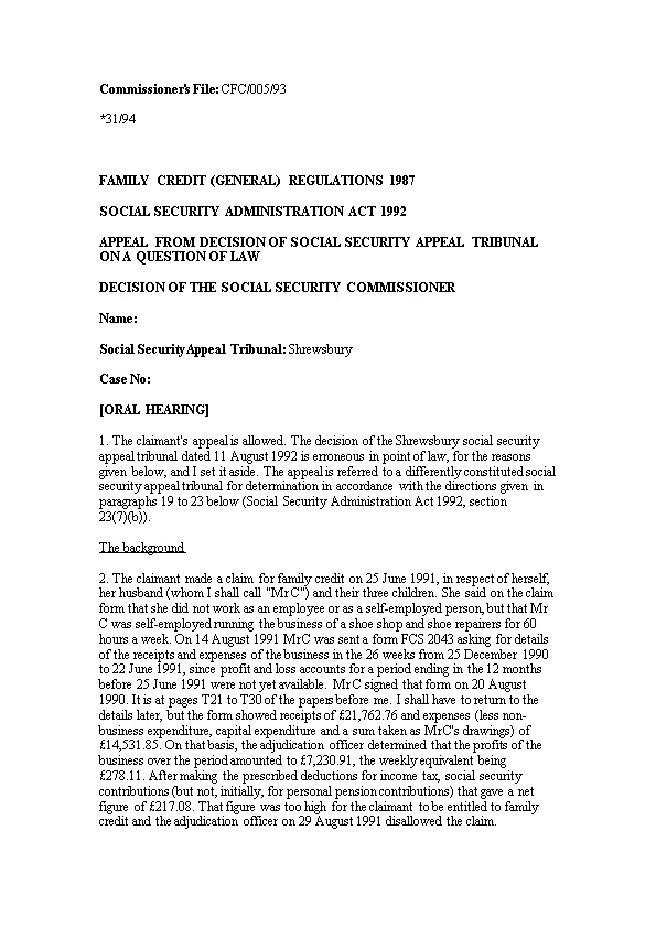 Jme/L/LM Commissioner's File: CFC/005/93