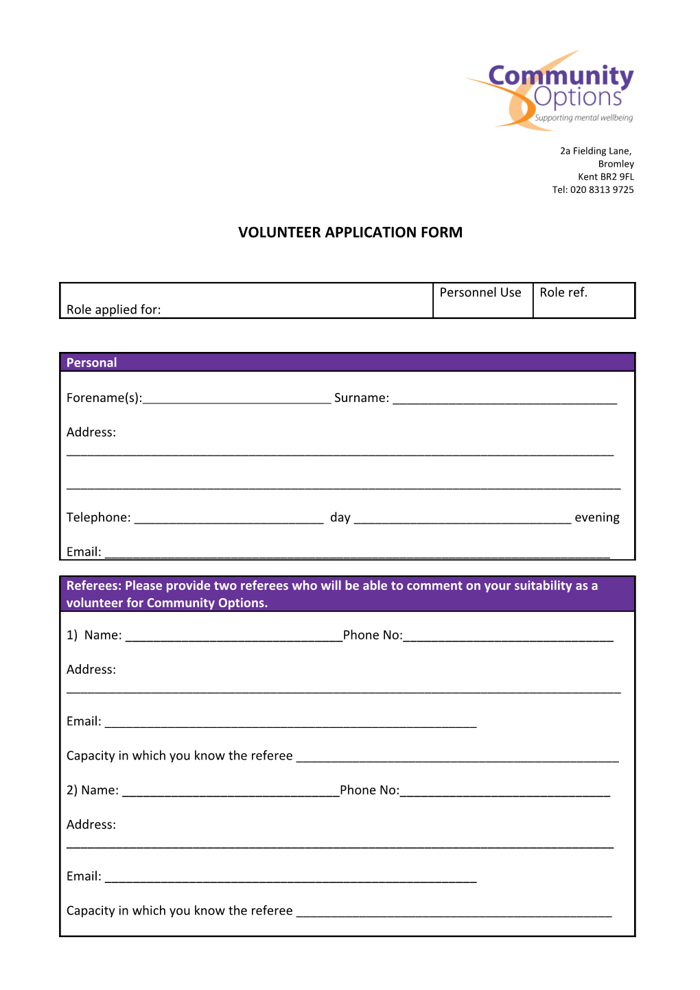 Job Application Form Bromley Care Services Ltd