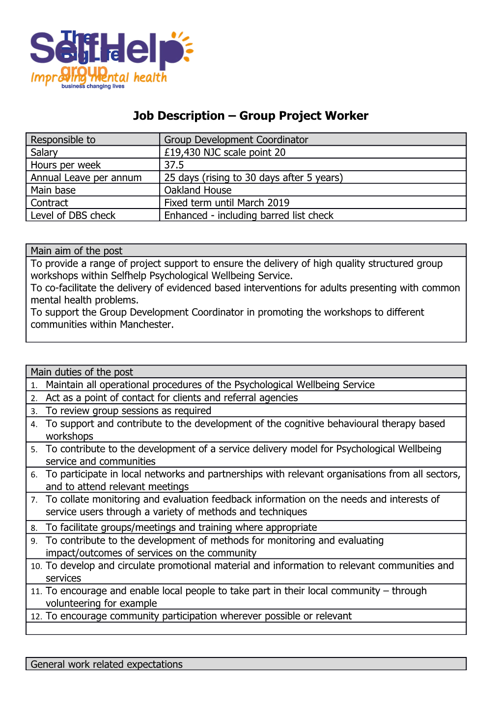 Job Description Group Project Worker