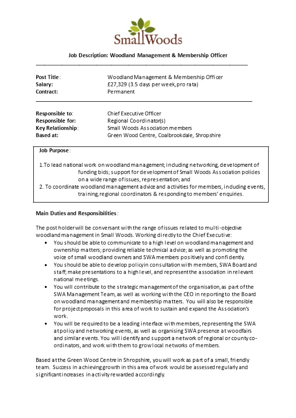 Job Description: Woodland Management & Membership Officer