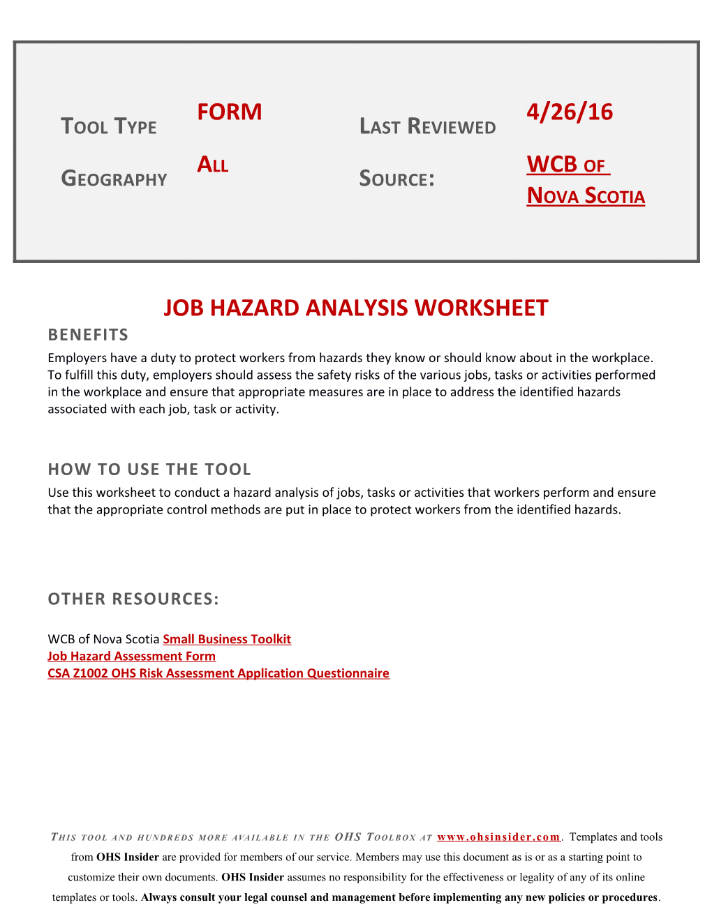 Job Hazard Analysisworksheet