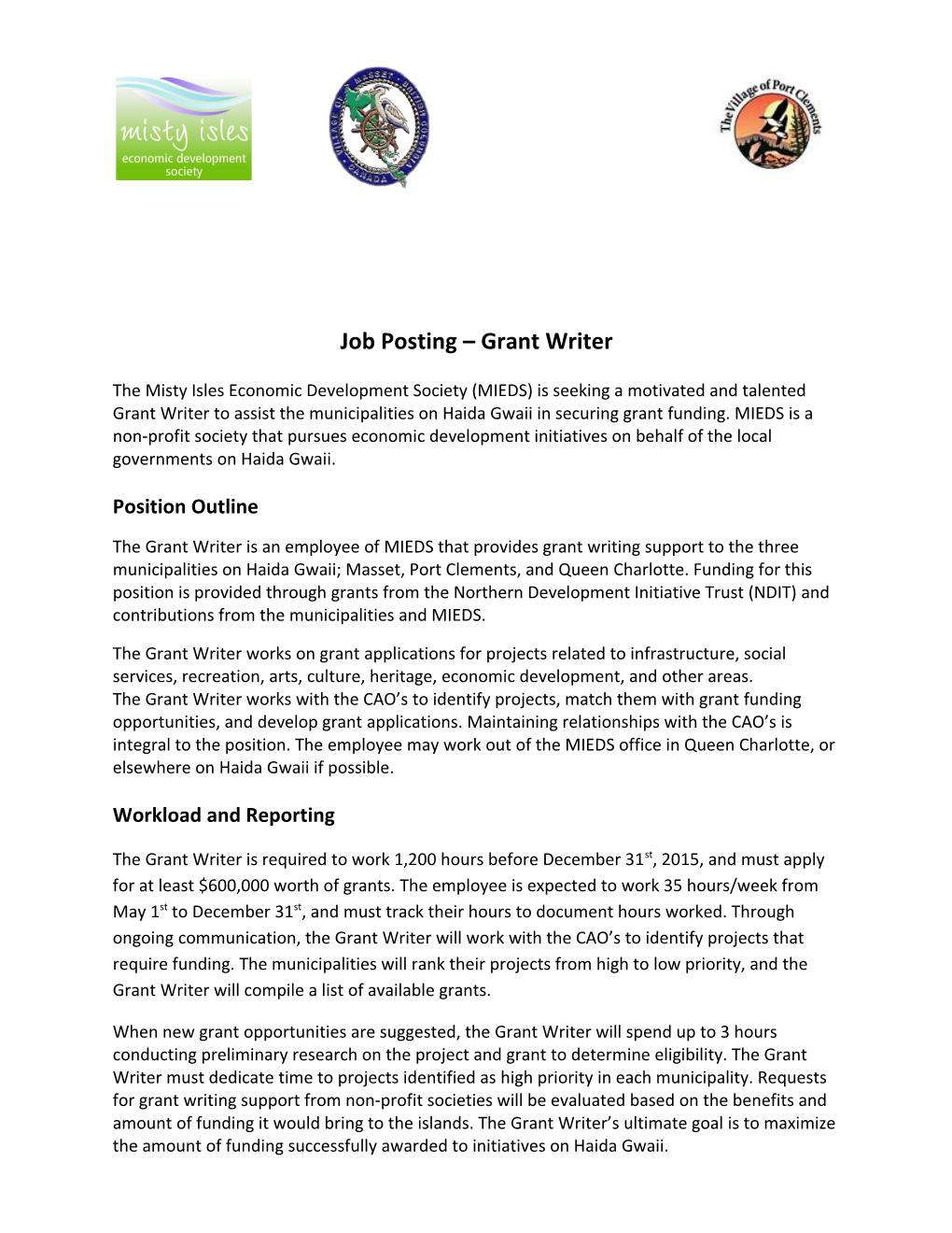 Job Posting Grant Writer