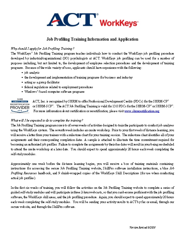 Job Profiling Training Information and Application