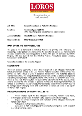 Job Title: Locum Consultant in Palliative Medicine