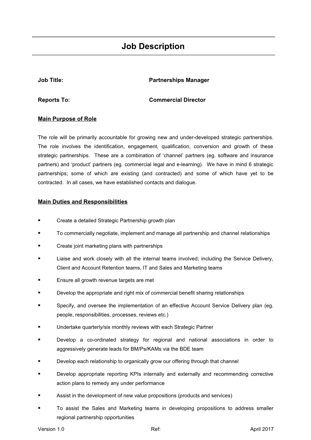 Job Title:Partnerships Manager