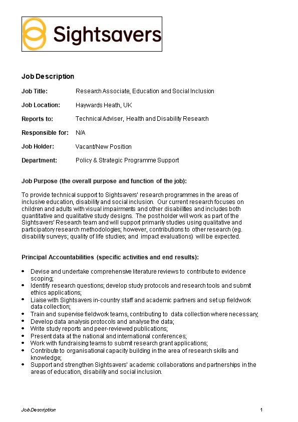 Job Title: Research Associate, Education and Social Inclusion
