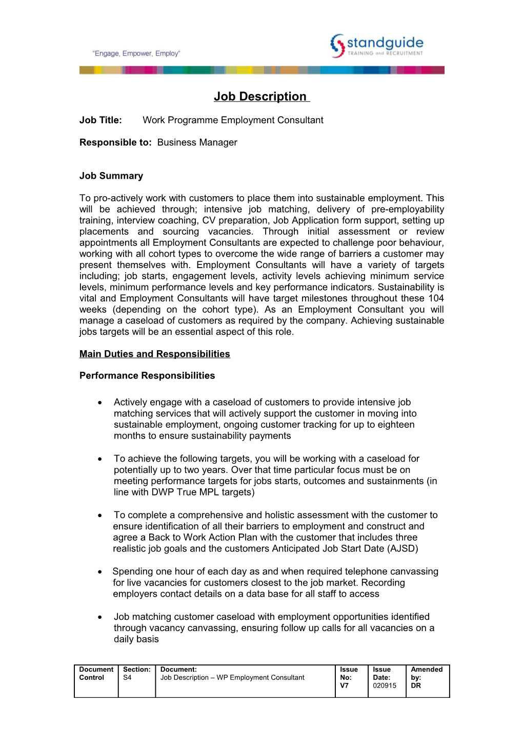 Job Title:Work Programme Employment Consultant