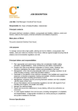 Job Titlechef Manager Chestnut Tree House