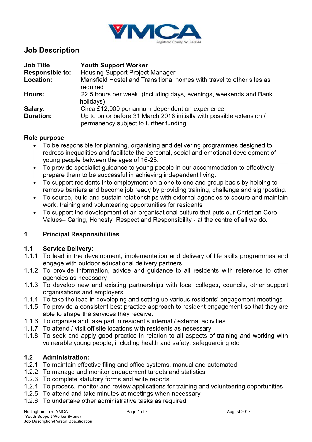 Job Titleyouth Support Worker