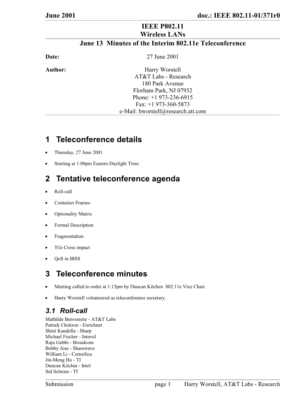 June 13 Minutes of the Interim 802.11E Teleconference