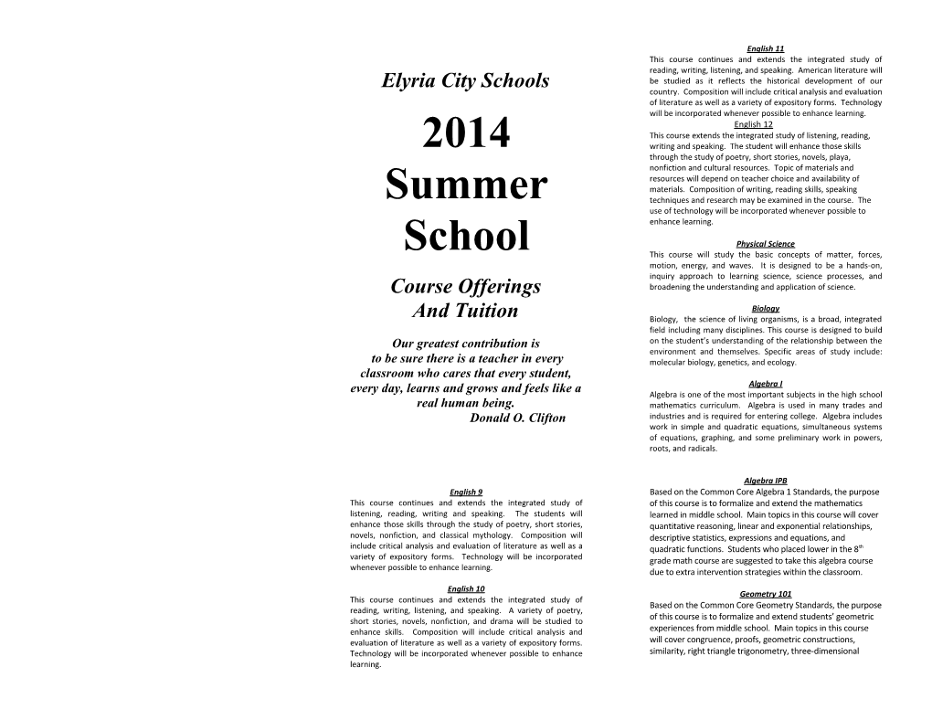 Junior High Registration (7Th and 8Th Grade Classes) for Elyria Schools Students Will Begin