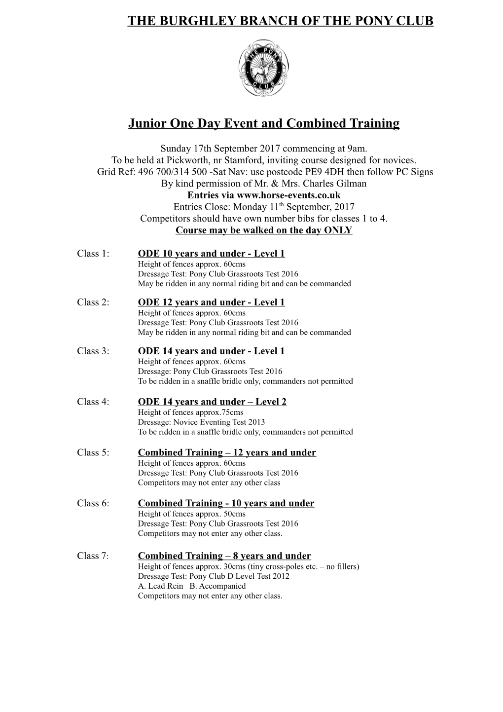 Junior One Day Event and Combined Training