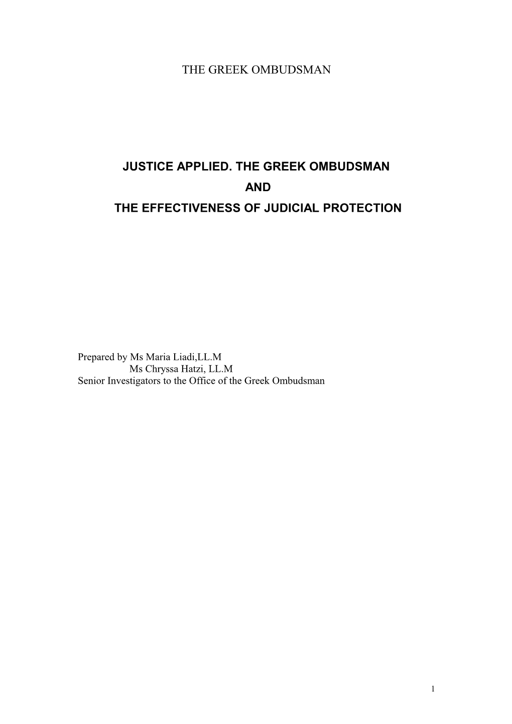 Justice Applied. the Greek Ombudsman