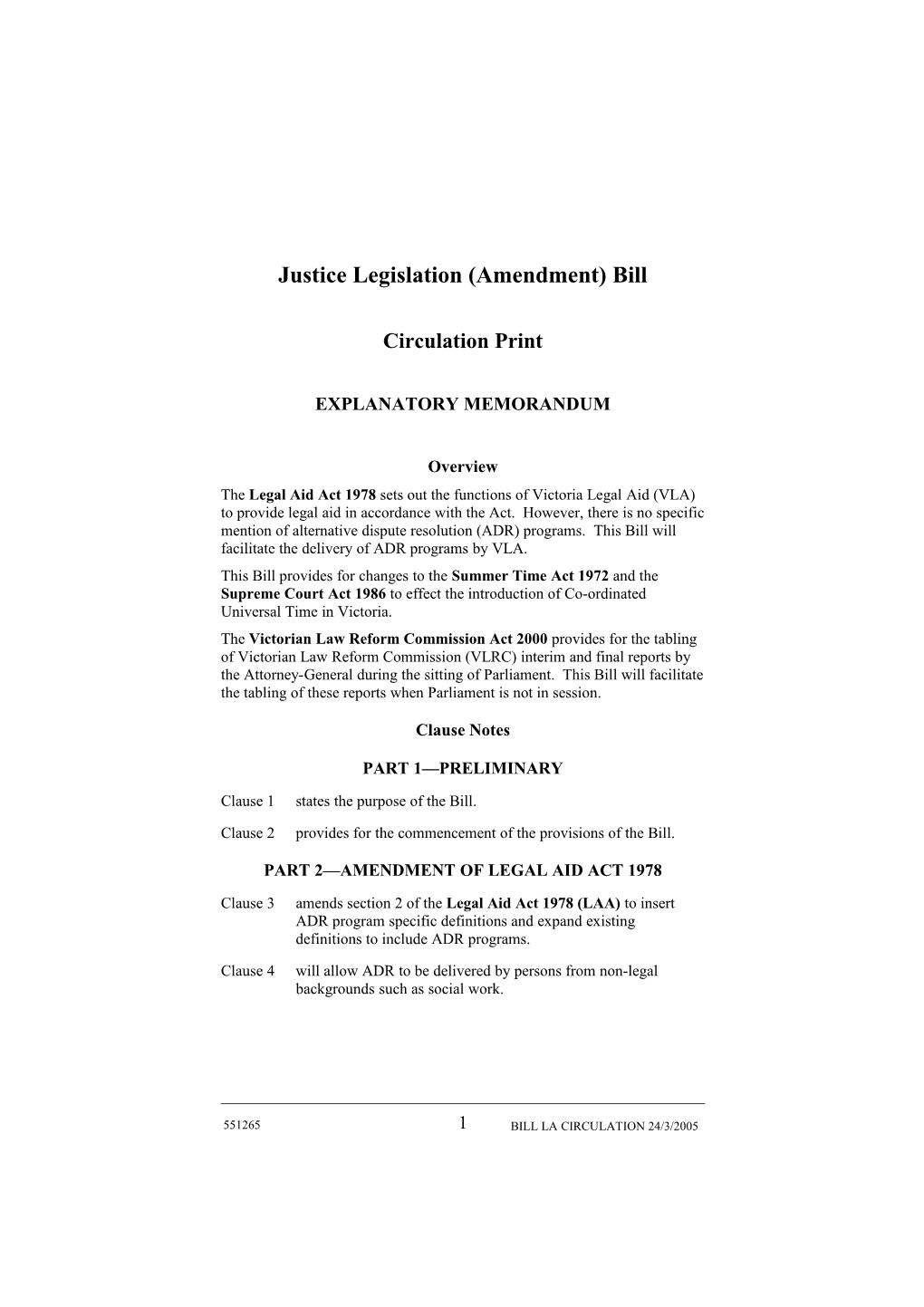 Justice Legislation (Amendment) Bill