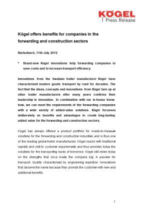 Kögel Offers Benefits for Companies in the Forwarding and Construction Sectors