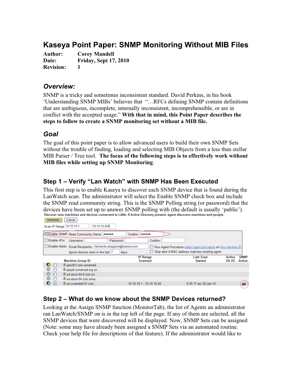 Kaseya Point Paper: SNMP Monitoring Without MIB Files