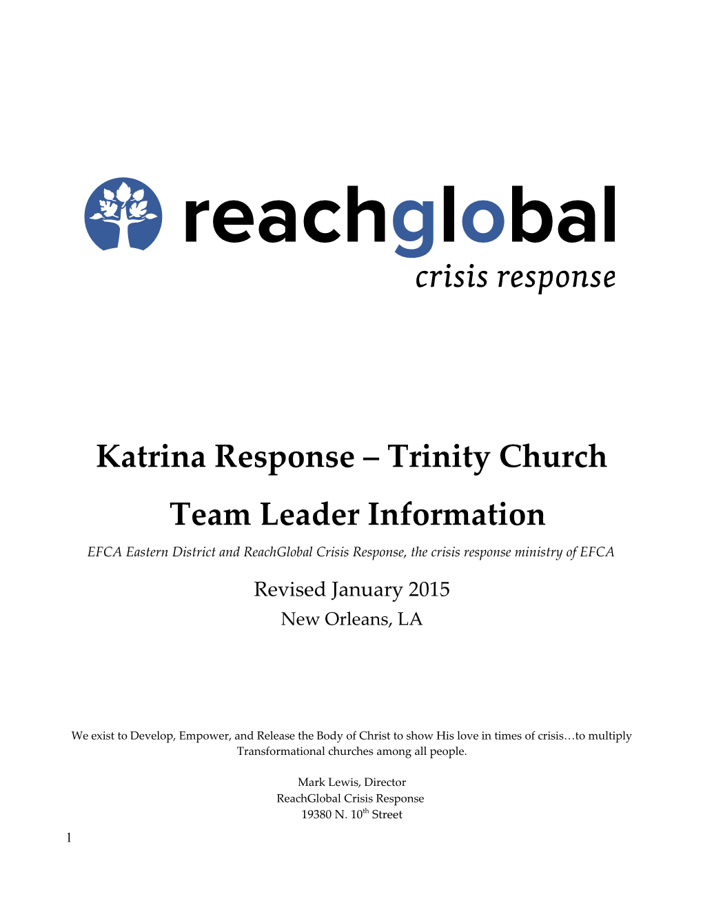 Katrina Response Trinity Church Team Leader Information