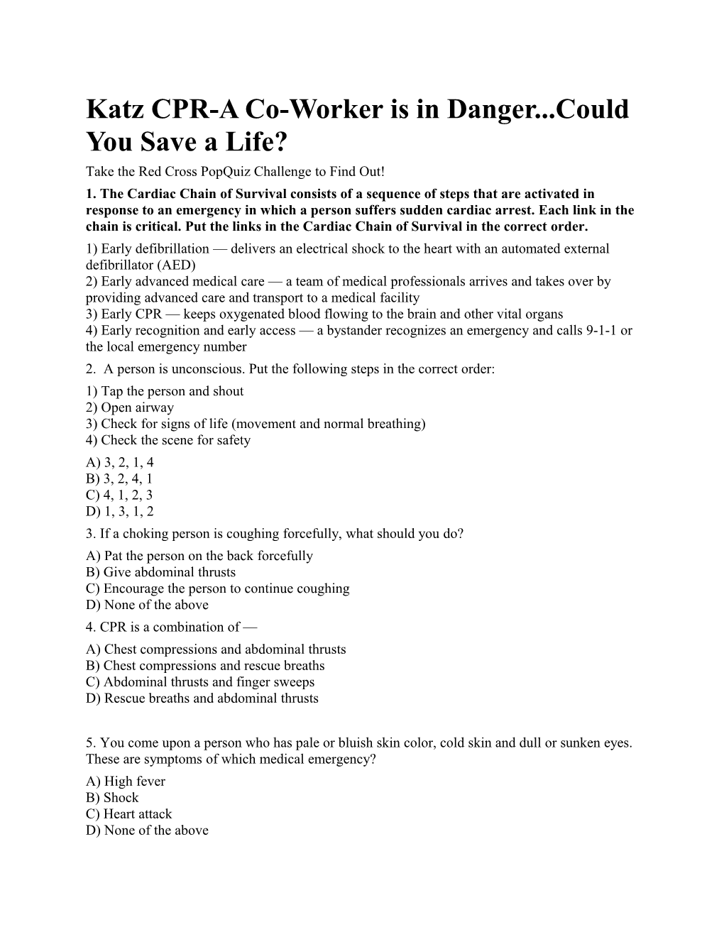 Katz CPR-A Co-Worker Is in Danger Could You Save a Life?