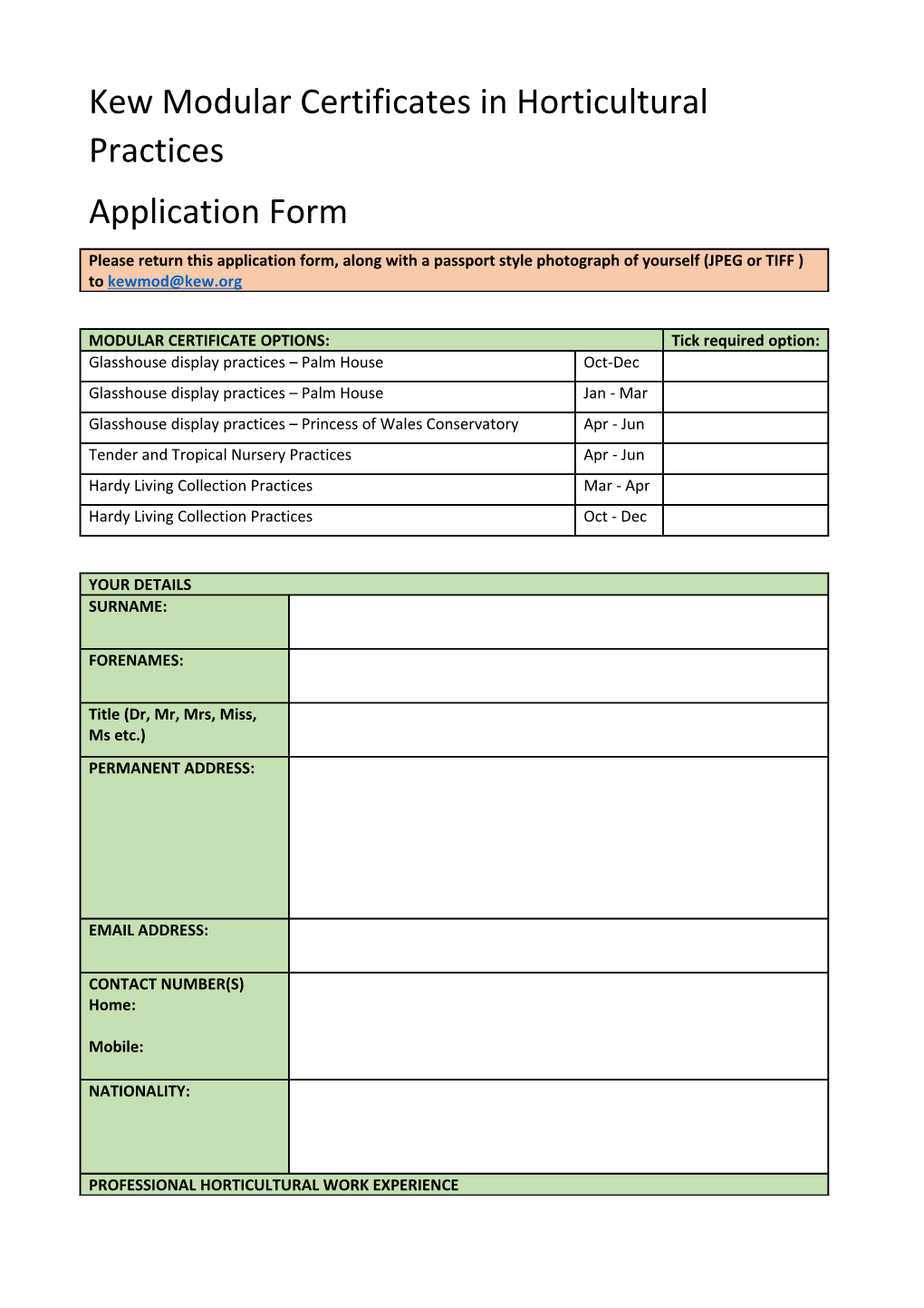 Kew Modular Certificates in Horticultural Practices