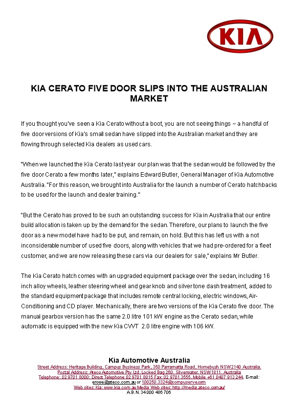 Kia Cerato Five Door Slips Into the Australian Market