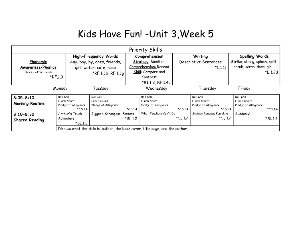 Kids Have Fun! -Unit 3,Week 5