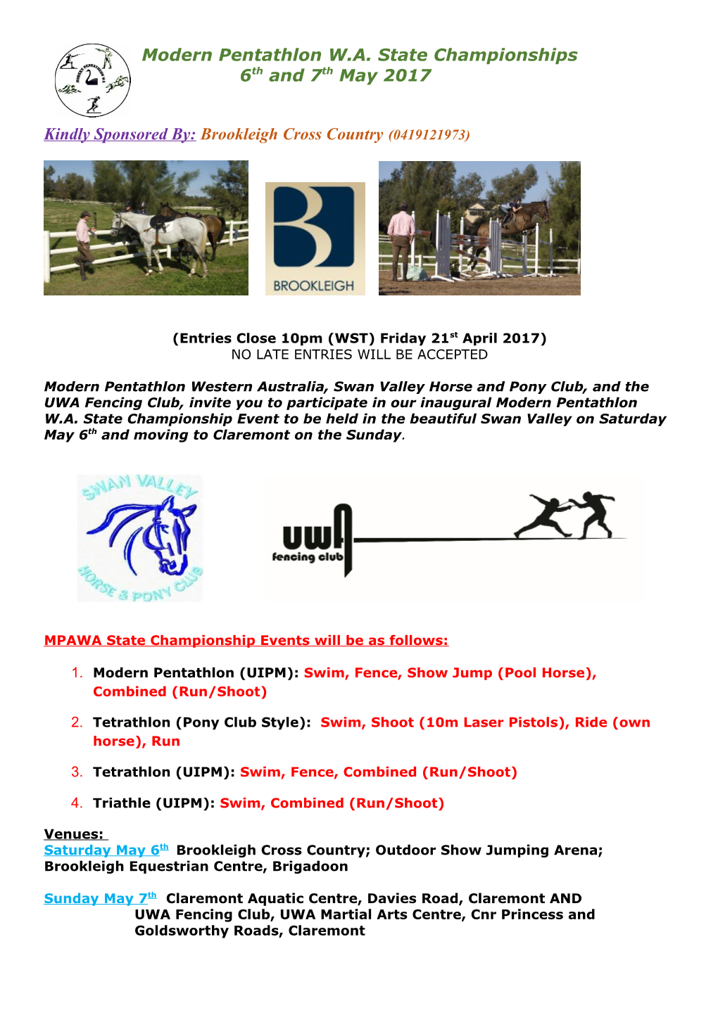Kindly Sponsored By:Brookleigh Cross Country(0419121973)