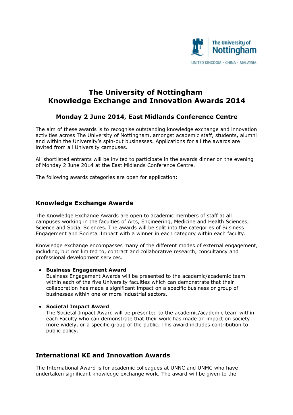 Knowledge Exchange and Innovation Awards 2014