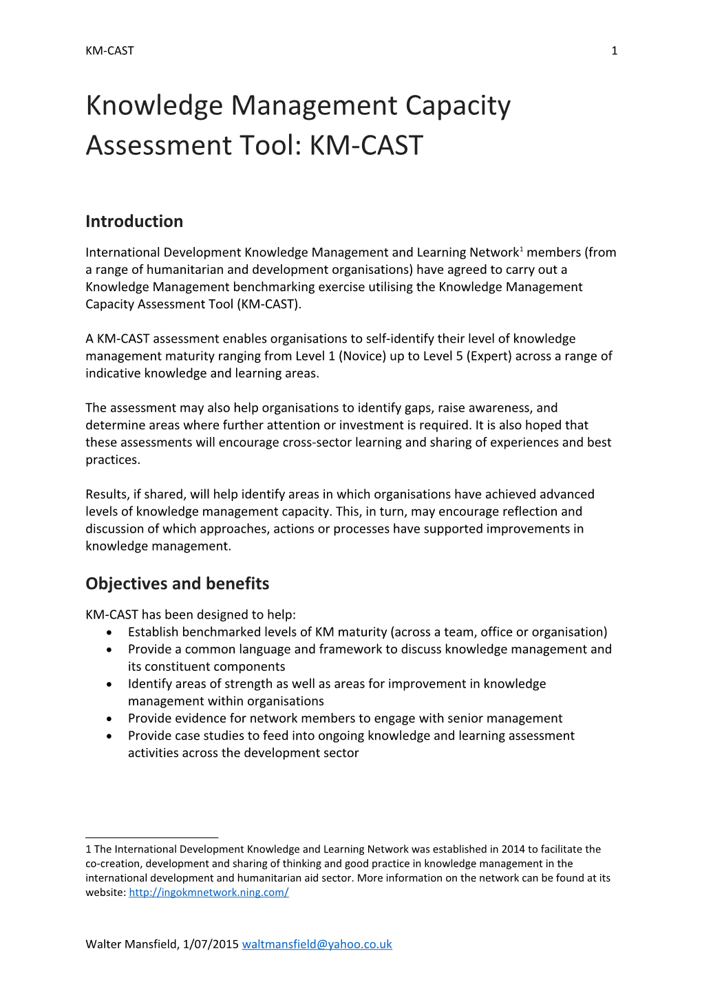 Knowledge Management Capacity Assessmenttool: KM-CAST