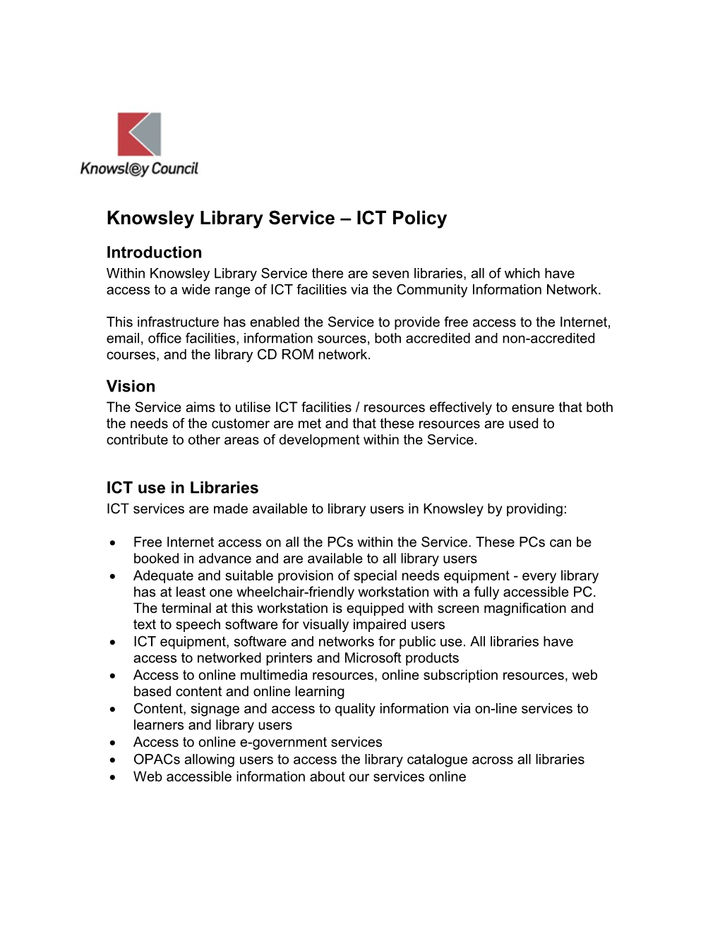 Knowsley Library Service ICT Policy