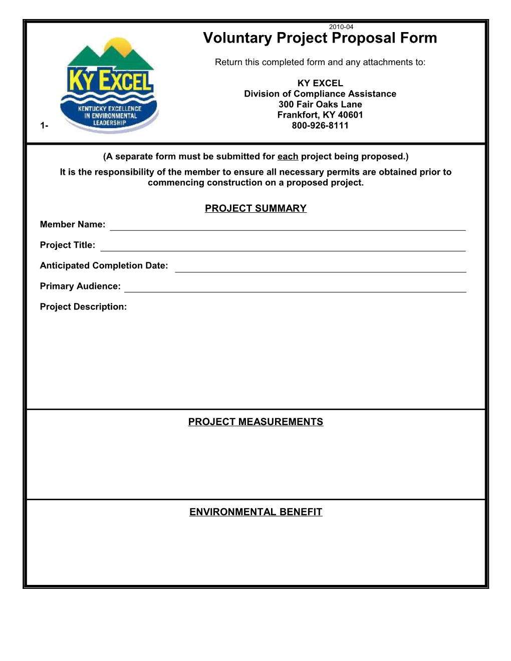 KY EXCEL Project Proposal Form