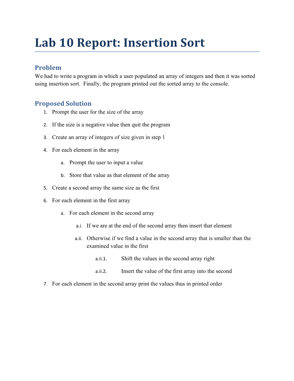Lab 10 Report: Insertion Sort