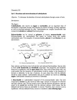 Lab 2: Reactions and Stereochemistry of Carbohydrates