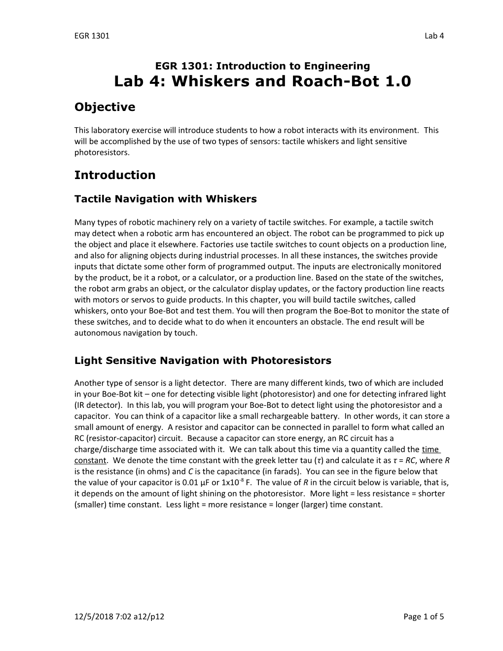 Lab 4: Whiskers and Roach-Bot 1.0