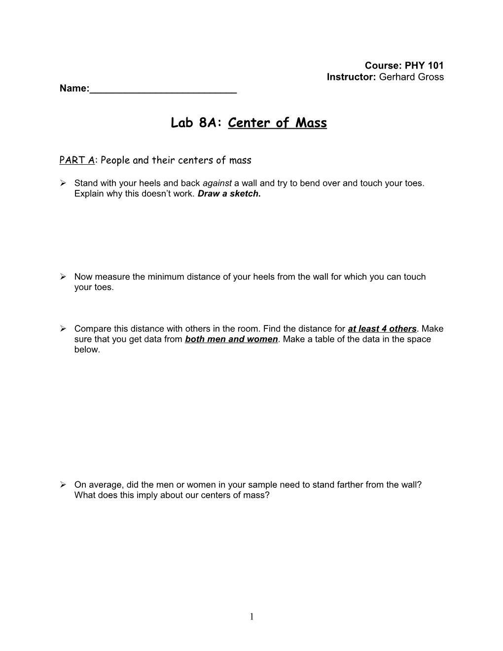 Lab 8A: Center of Mass
